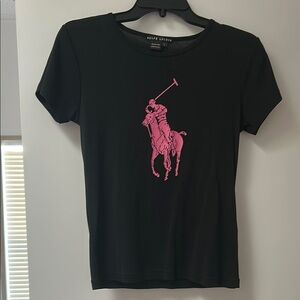 Ralph Lauren Black Tee with Pink Polo Graphic